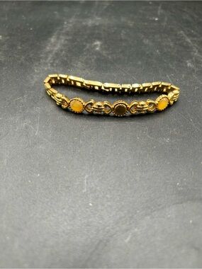 Cabachon Gold-Tone Yellow faux Stone Link Bracelet - Women Jewelry